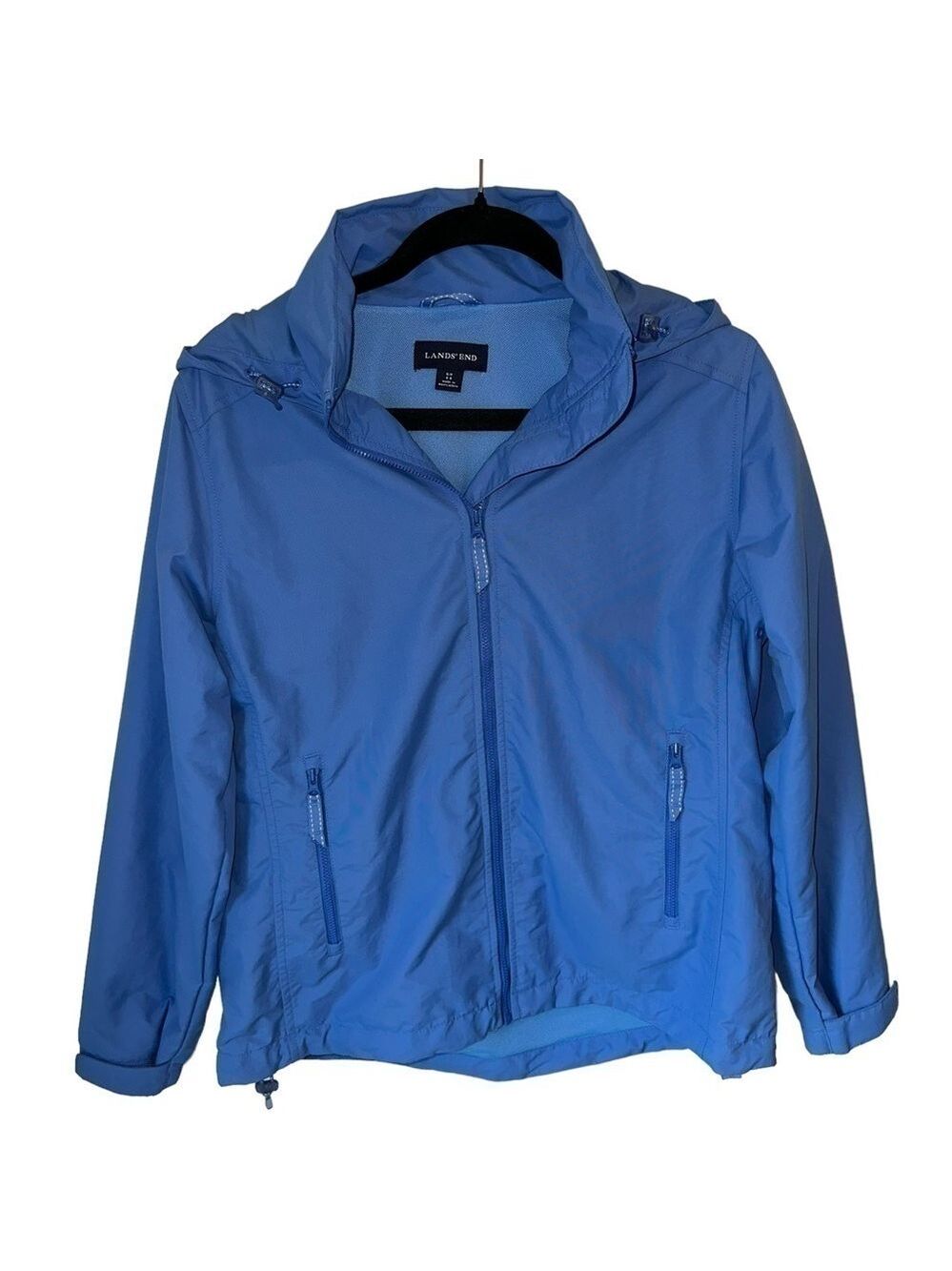 Lands End Women’s Light Blue Spring Windbreaker Full Zip Hooded Jacket Small